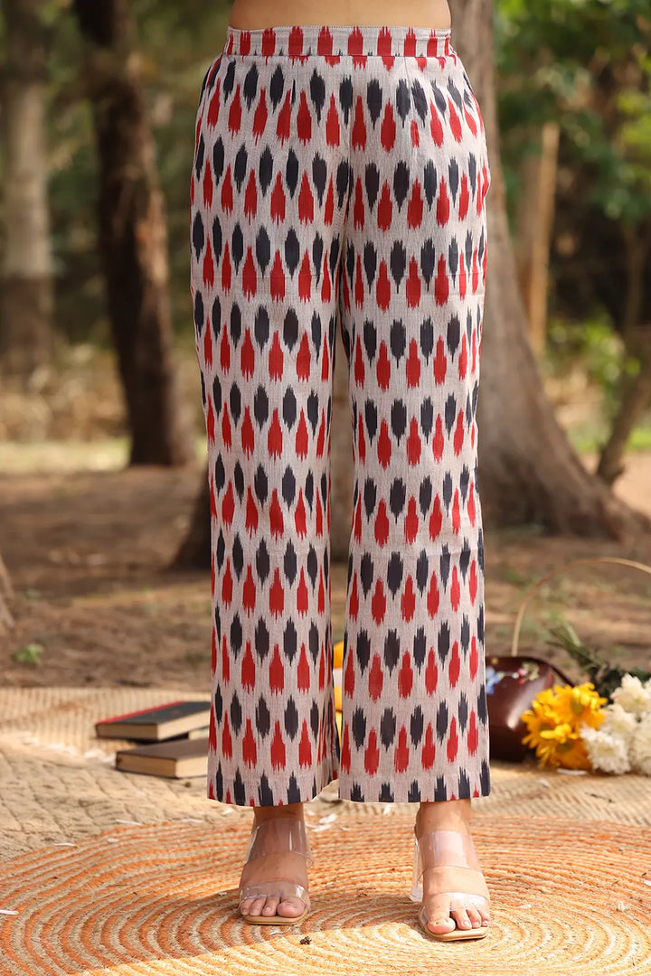 Red & Blue Pure Cotton Ikkat Co-ord Set | SHOBITAM