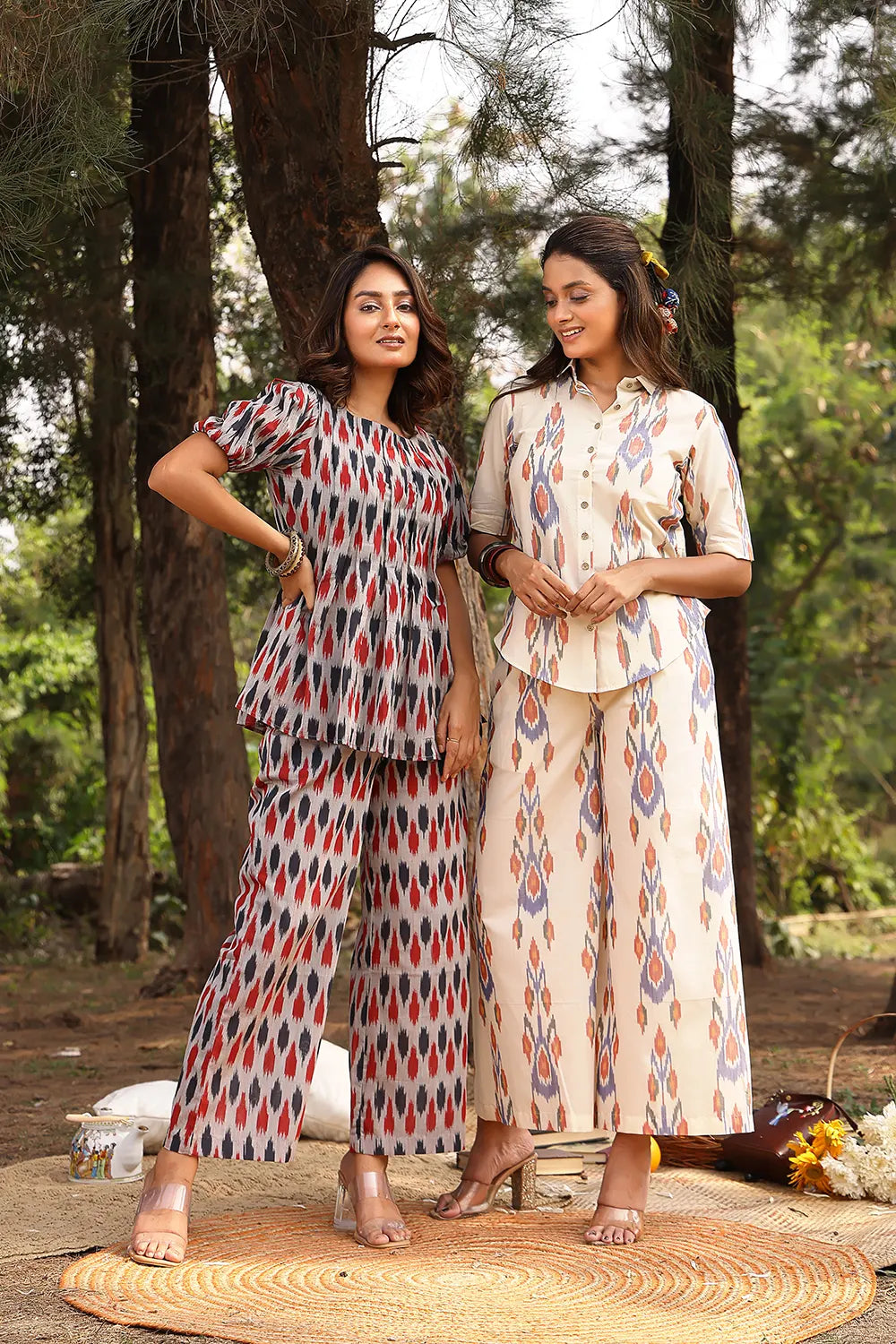 Red & Blue Pure Cotton Ikkat Co-ord Set | SHOBITAM