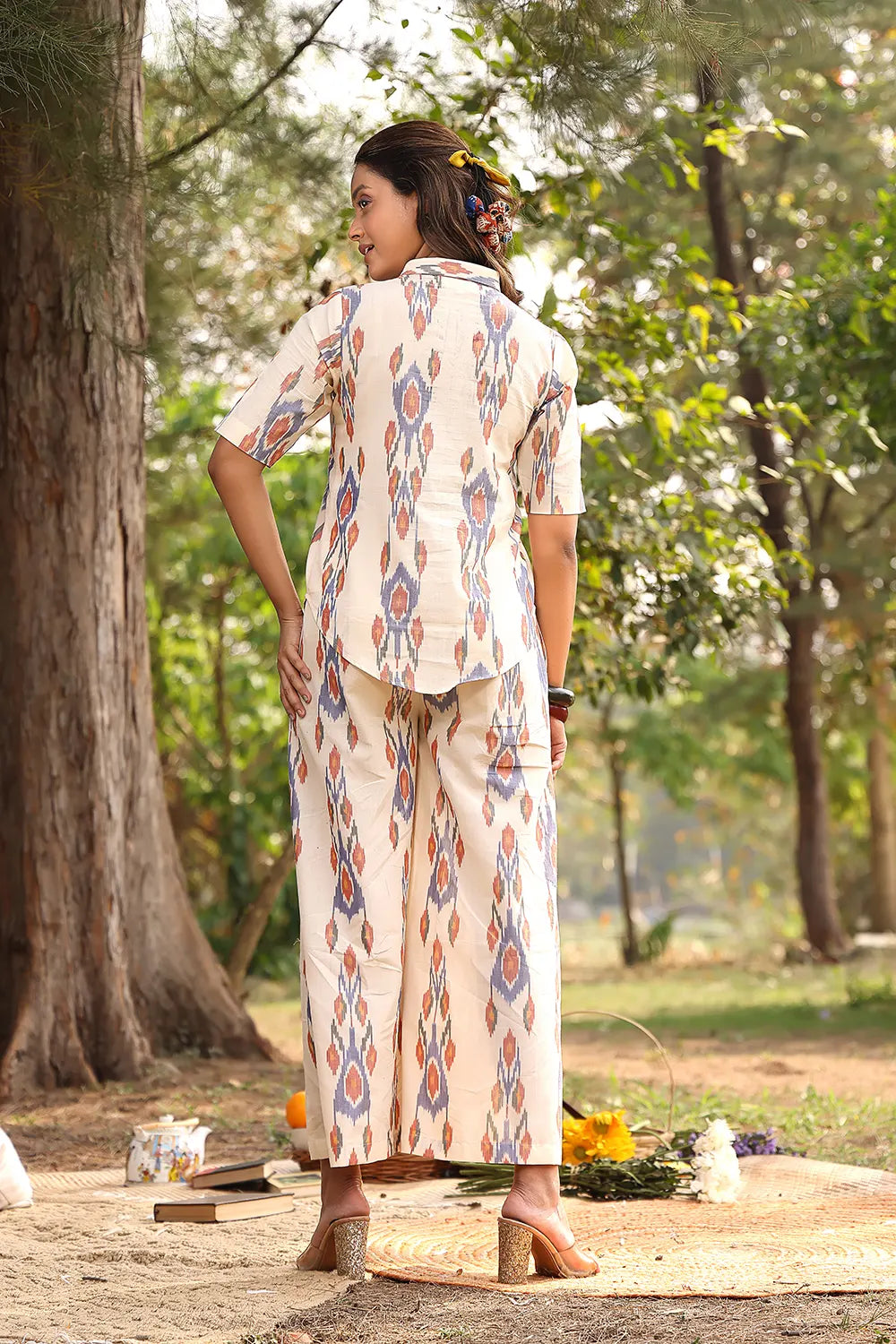 Cream Pure Cotton Ikkat Co-ord Set | SHOBITAM