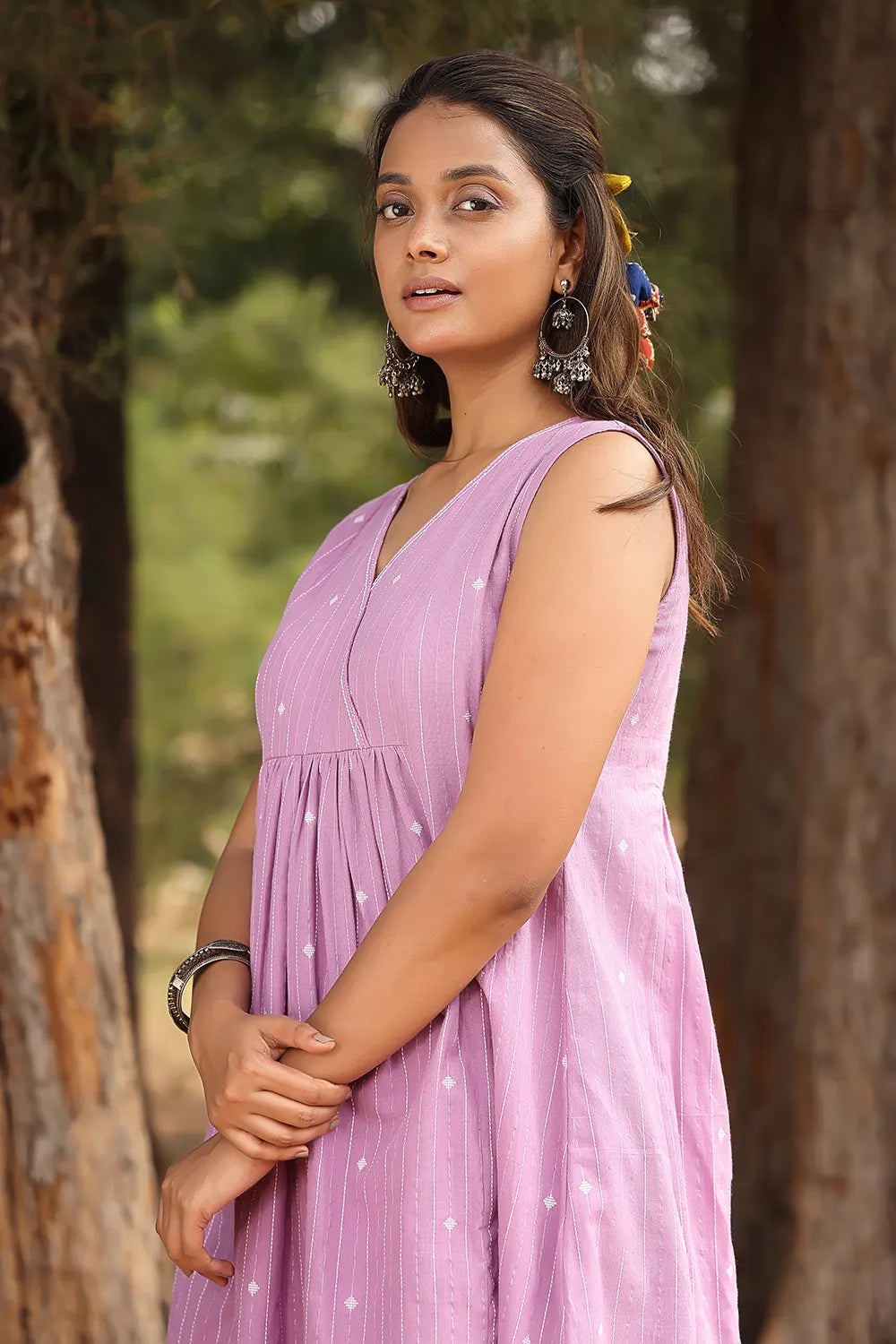 Lavender & White Pure Cotton Flared Co-ord Set | SHOBITAM