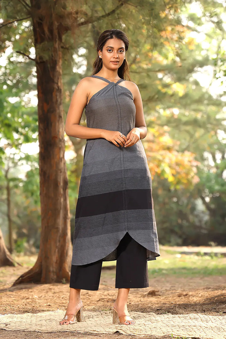 Black & Grey Stripes Pure Cotton Co-ord Set | SHOBITAM