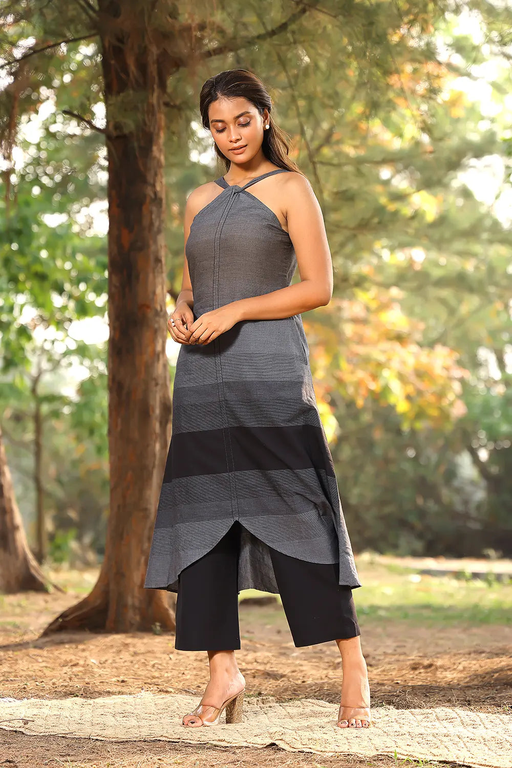 Black & Grey Stripes Pure Cotton Co-ord Set | SHOBITAM