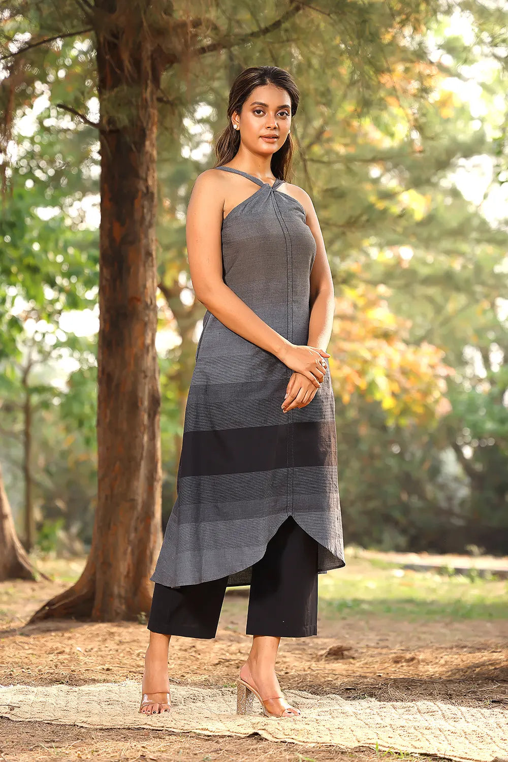 Black & Grey Stripes Pure Cotton Co-ord Set | SHOBITAM