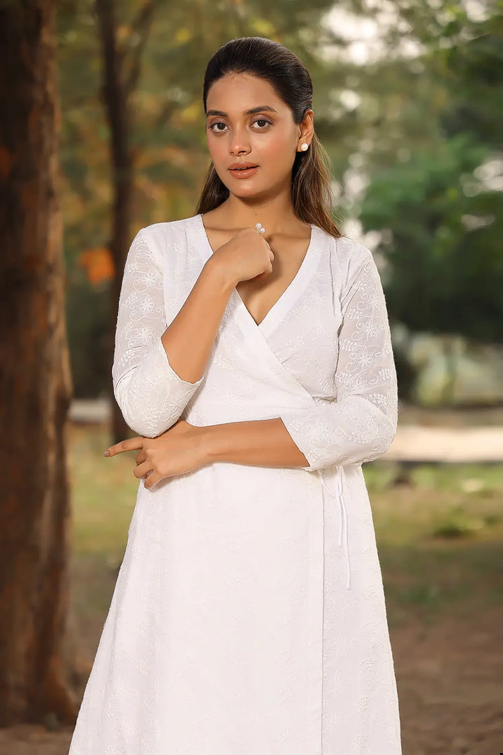 White Pure Cotton Angrakha With Dori Tie Up Co-ord Set | SHOBITAM