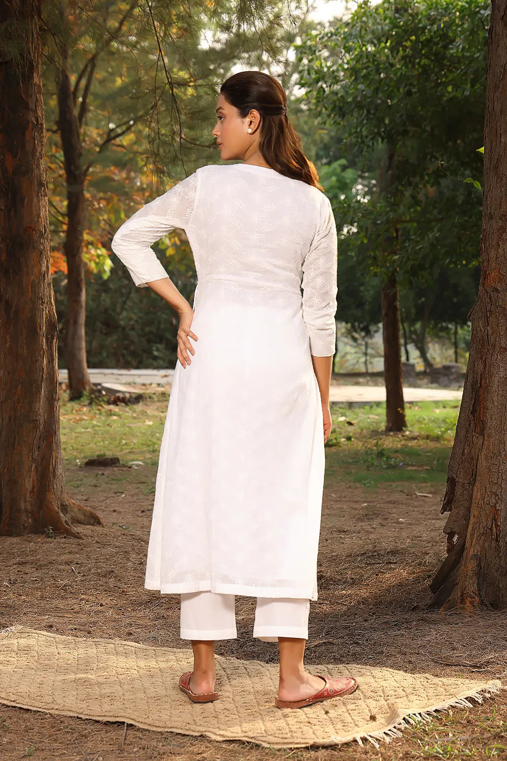 White Pure Cotton Angrakha With Dori Tie Up Co-ord Set | SHOBITAM