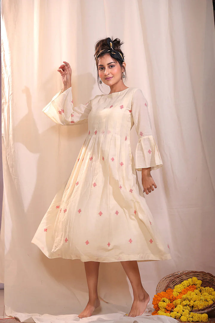 Cream Jamdani Dress | SHOBITAM