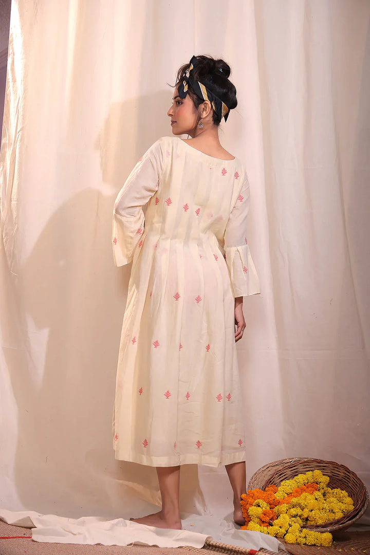 Cream Jamdani Dress | SHOBITAM