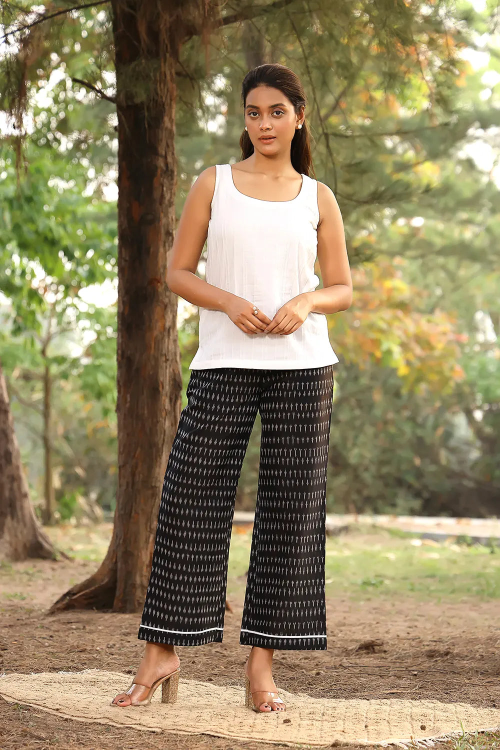 White & Black Pure Cotton Ikkat Co-ord Set | SHOBITAM