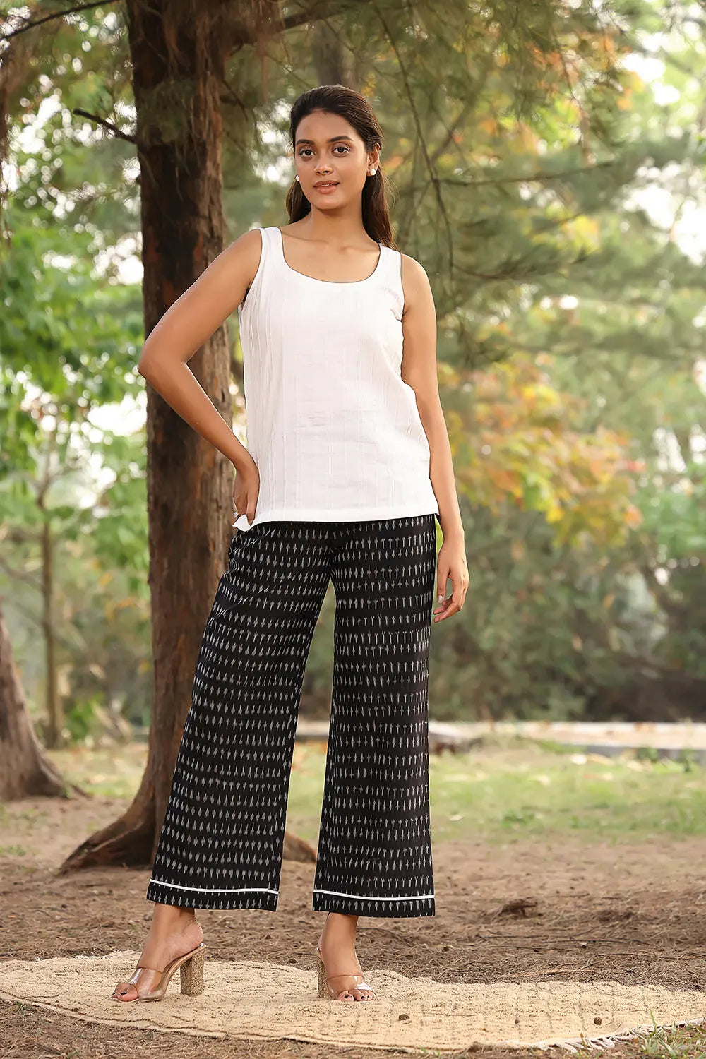 White & Black Pure Cotton Ikkat Co-ord Set | SHOBITAM
