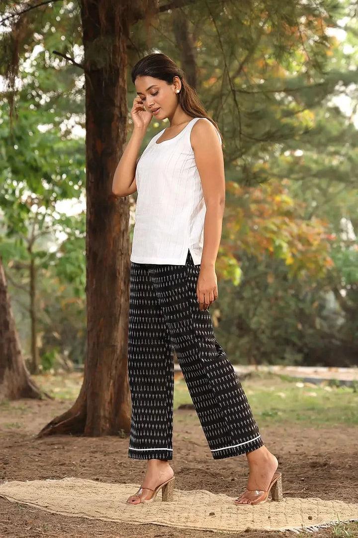 White & Black Pure Cotton Ikkat Co-ord Set | SHOBITAM