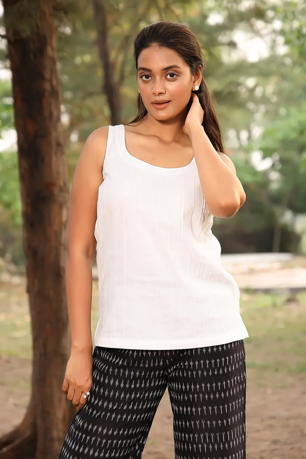 White & Black Pure Cotton Ikkat Co-ord Set | SHOBITAM