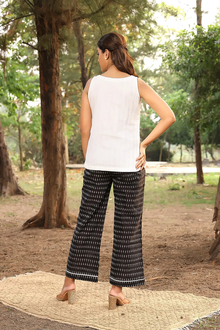 White & Black Pure Cotton Ikkat Co-ord Set | SHOBITAM