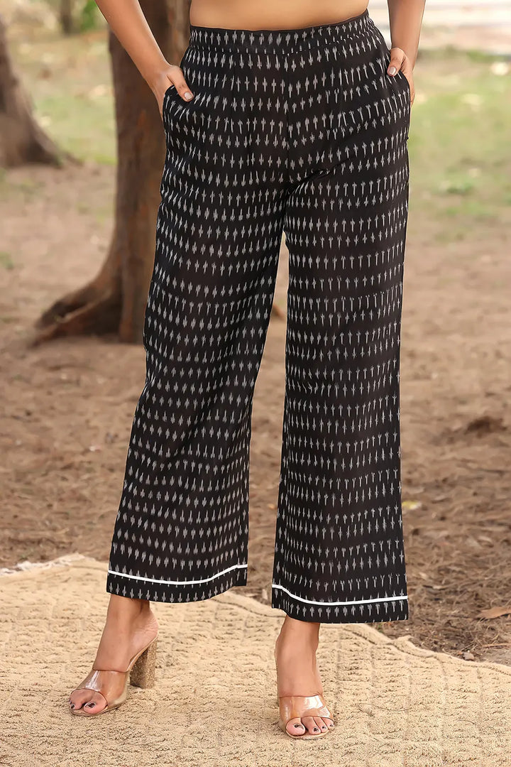 White & Black Pure Cotton Ikkat Co-ord Set | SHOBITAM