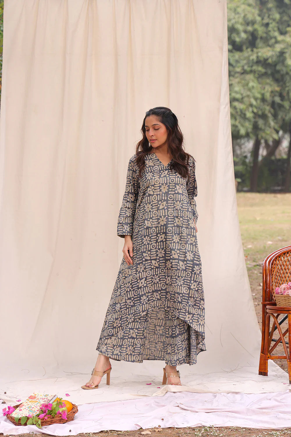 Stone Blue Hand Batik Khadi Cotton Co-ord Set | SHOBITAM