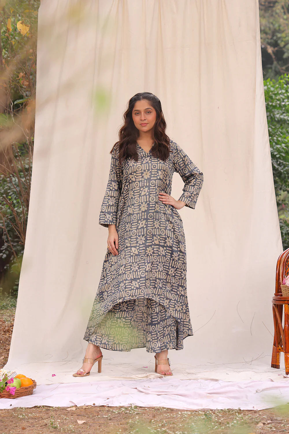 Stone Blue Hand Batik Khadi Cotton Co-ord Set | SHOBITAM