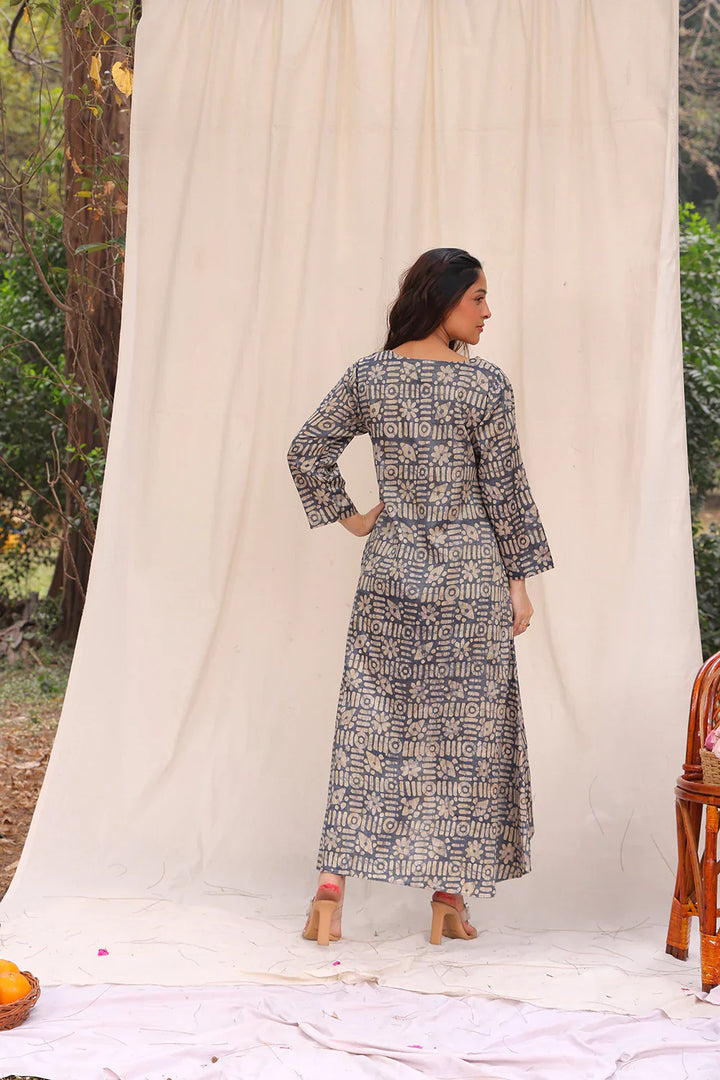 Stone Blue Hand Batik Khadi Cotton Co-ord Set | SHOBITAM