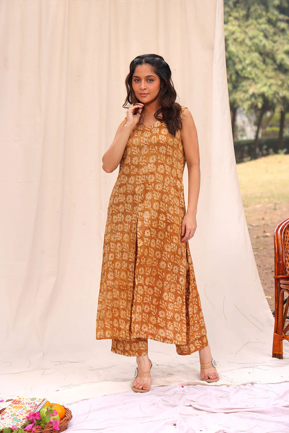 Mustard Yellow Hand Batik Khadi Cotton Co-ord Set | SHOBITAM