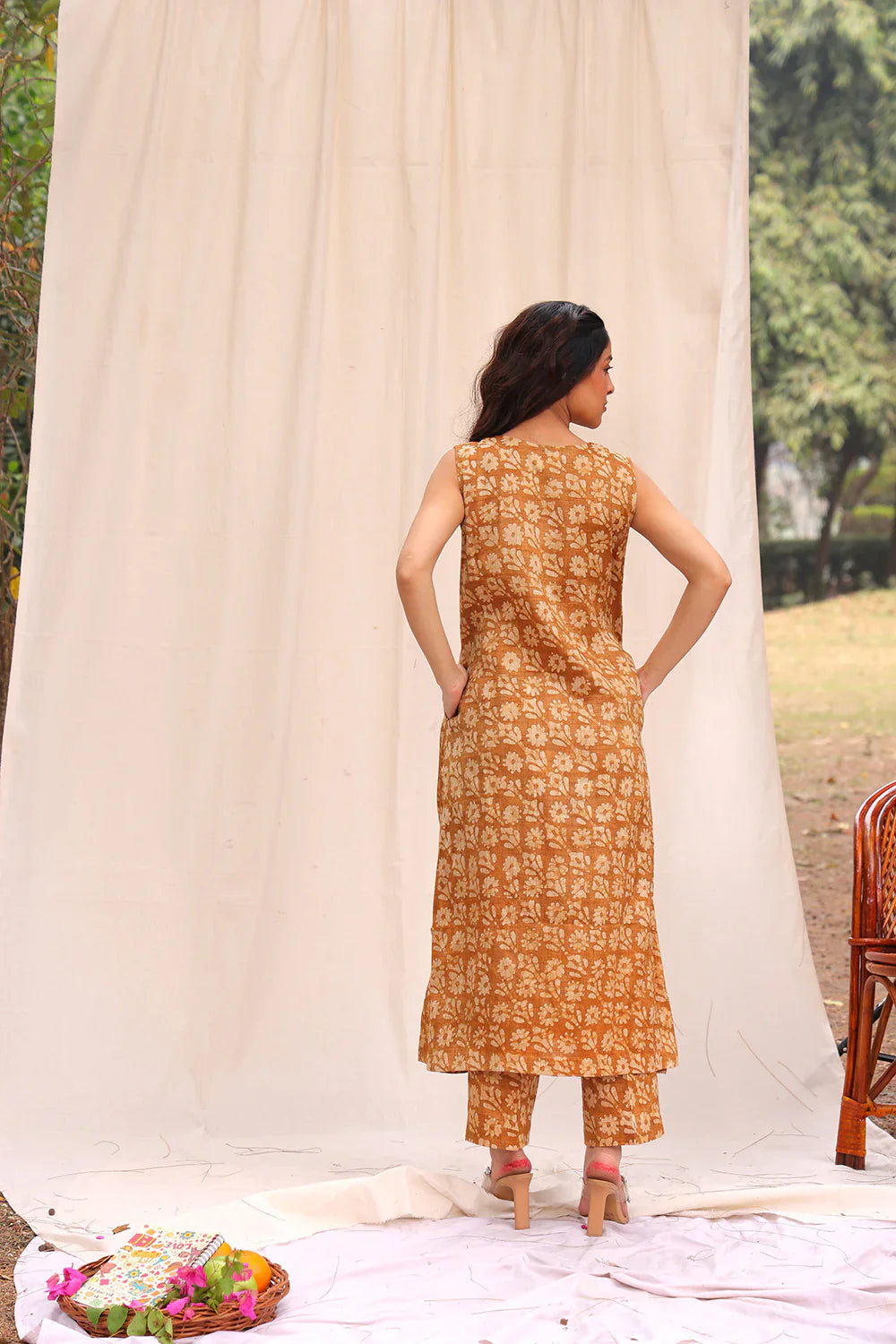 Mustard Yellow Hand Batik Khadi Cotton Co-ord Set | SHOBITAM