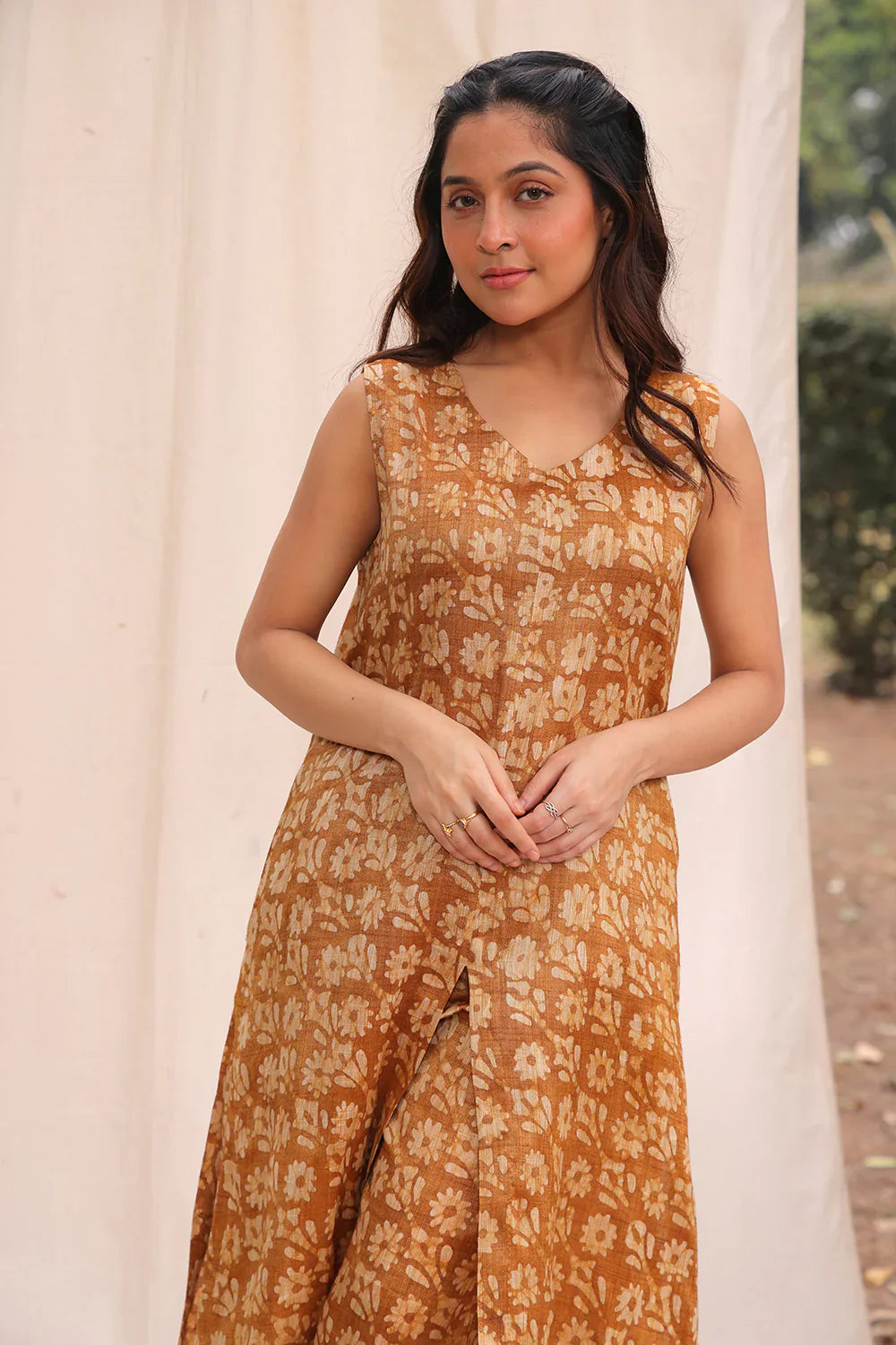 Mustard Yellow Hand Batik Khadi Cotton Co-ord Set | SHOBITAM