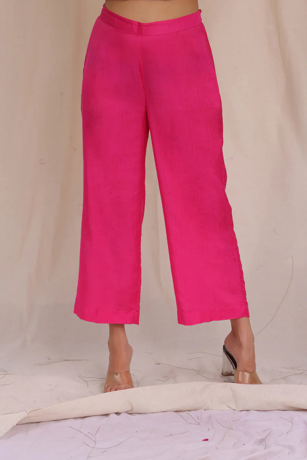 Hot Pink Soft Cotton Silk Woven Kurta Set With Dupatta | SHOBITAM
