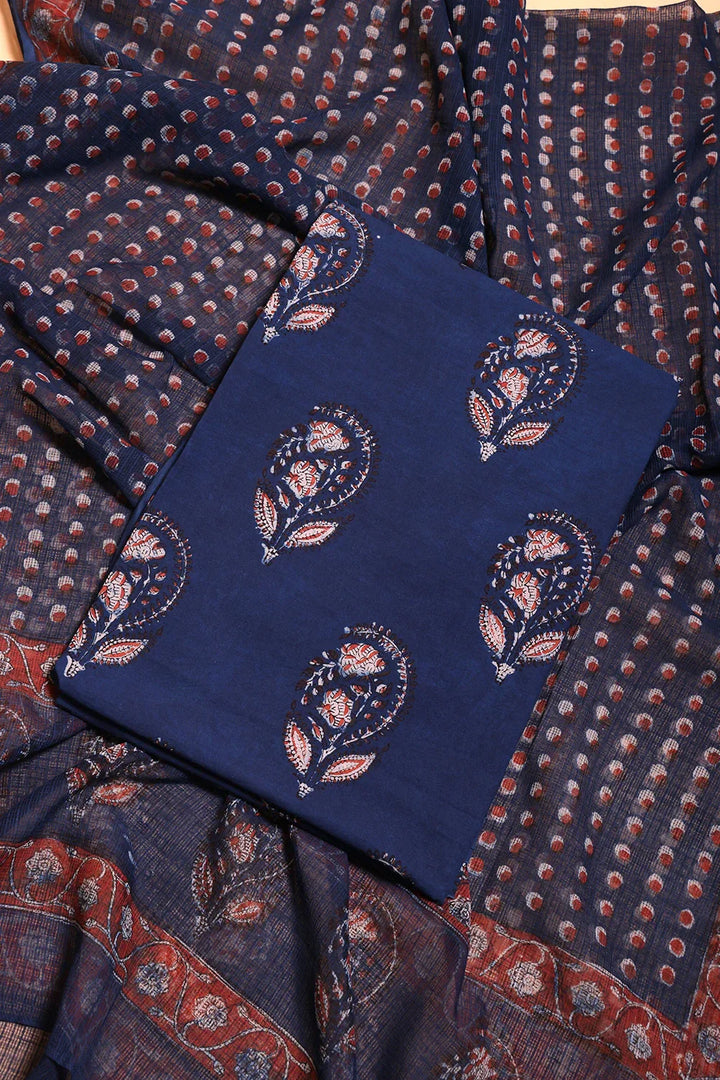 Indigo Hand Block Print Suit Set With Dupatta | SHOBITAM