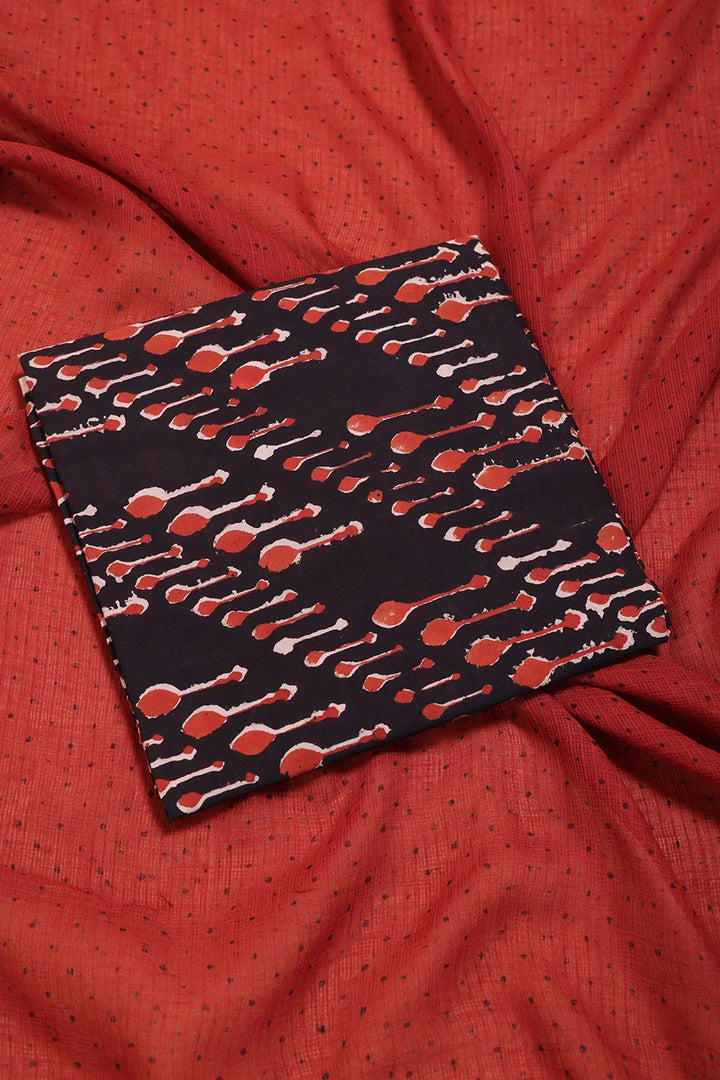 Maroon Spoon Hand Block Print Suit Set With Dupatta | SHOBITAM