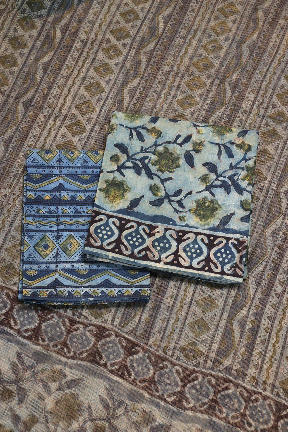 Blue Hand Block Print Suit Set With Dupatta | SHOBITAM