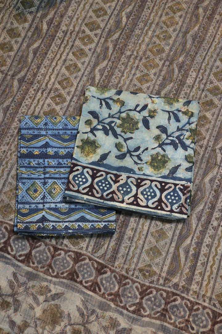 Blue Hand Block Print Suit Set With Dupatta | SHOBITAM