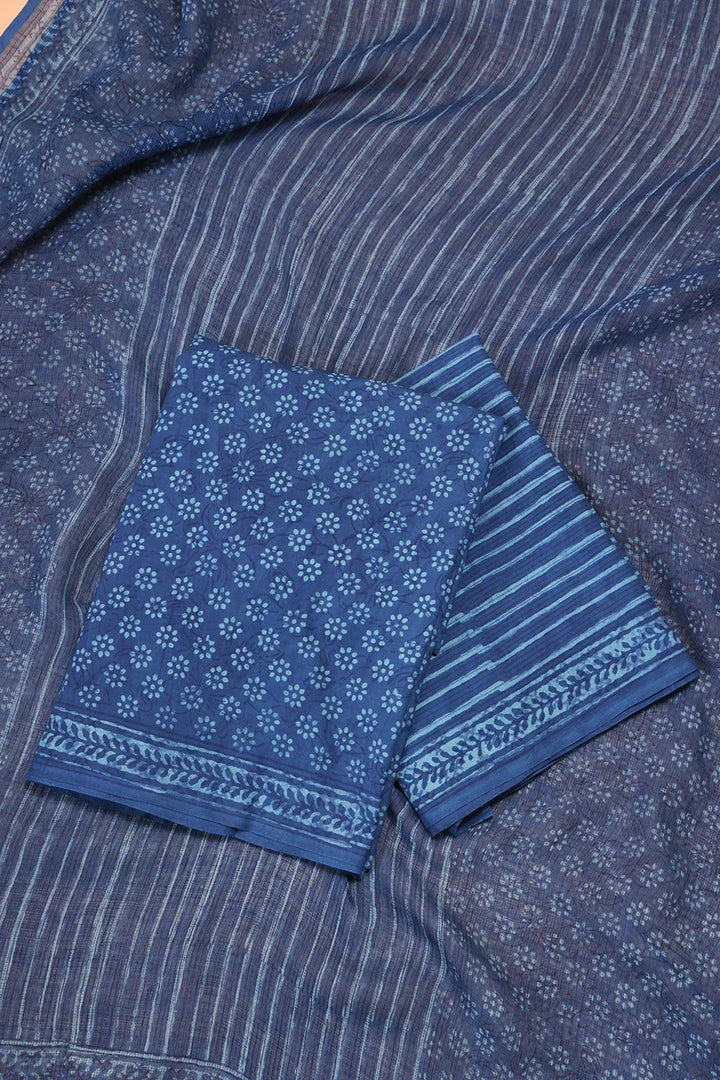 Blue Polka Hand Block Print Suit Set With Dupatta | SHOBITAM