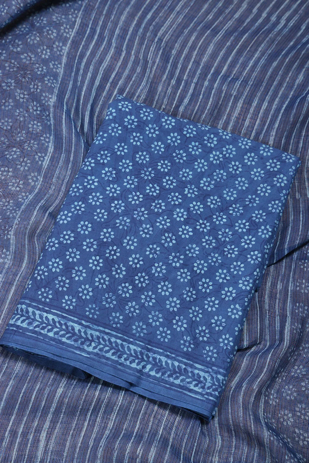 Blue Polka Hand Block Print Suit Set With Dupatta | SHOBITAM