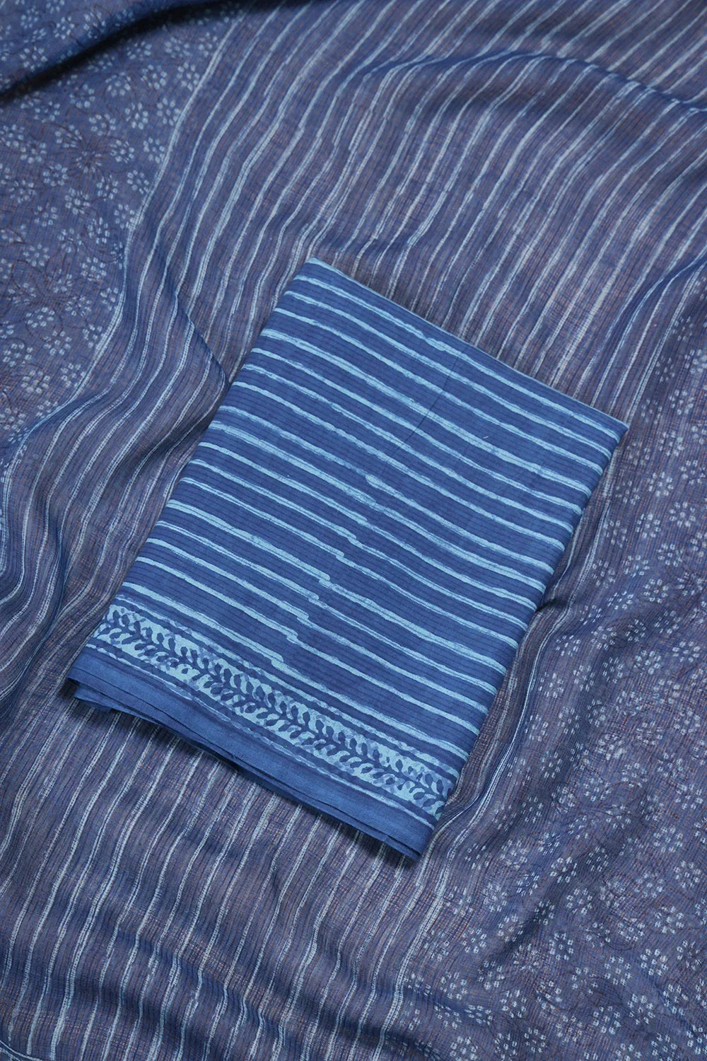 Blue Polka Hand Block Print Suit Set With Dupatta | SHOBITAM
