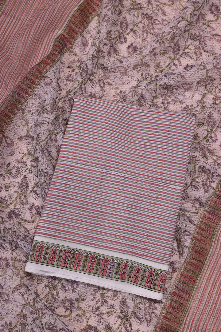 Salmon and Frost Pink Cotton Hand Block Printed Suit Set With Dupatta | SHOBITAM