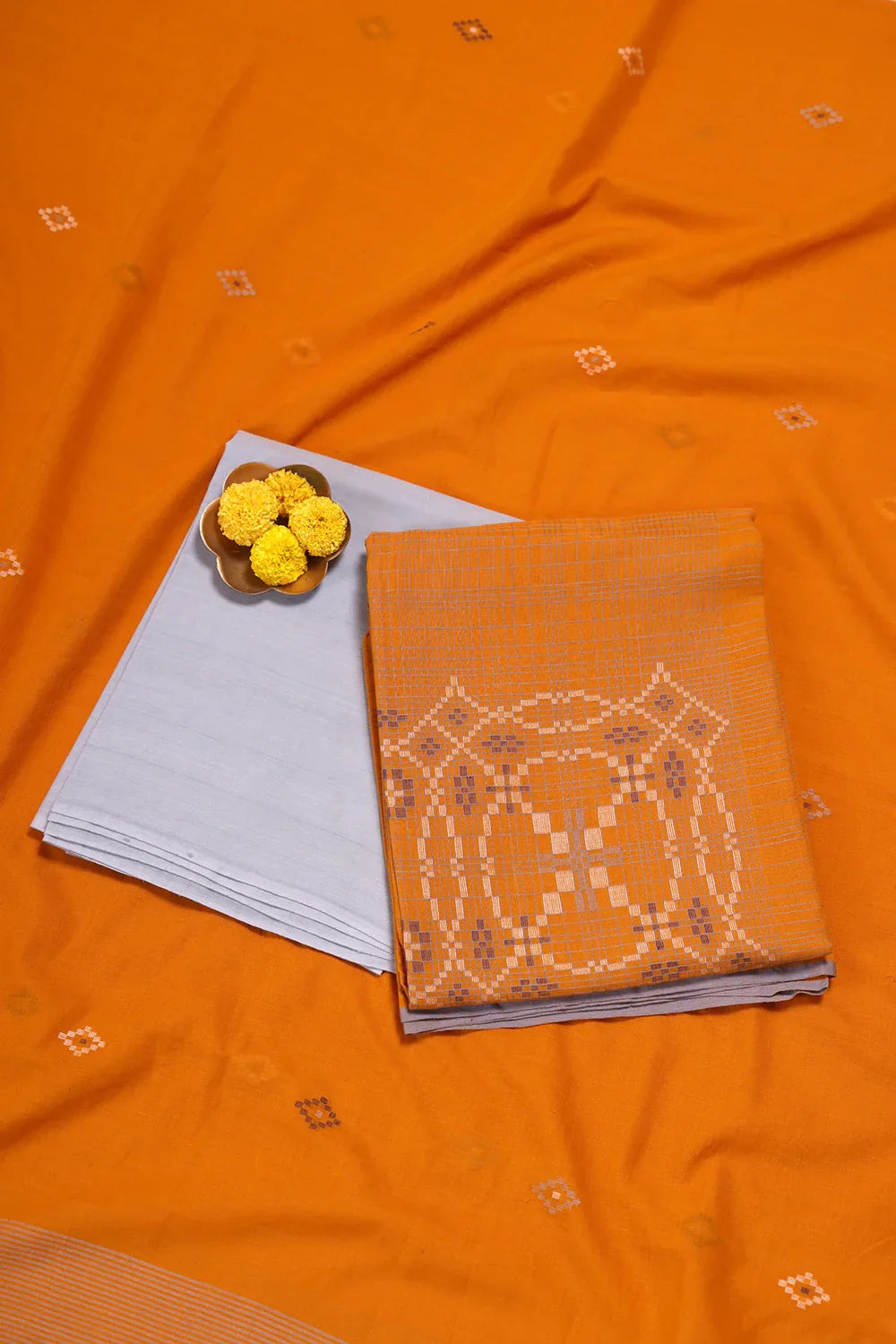 Mustard & Moonlight Geometric Jamdani Suit Set With Dupatta | SHOBITAM