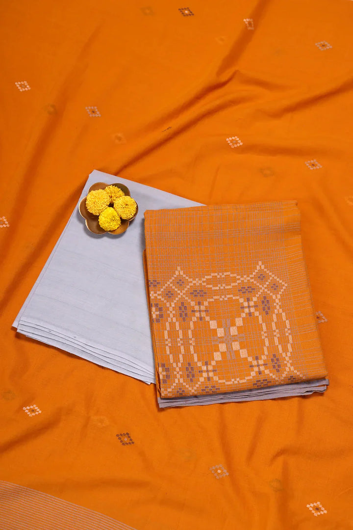 Mustard & Moonlight Geometric Jamdani Suit Set With Dupatta | SHOBITAM
