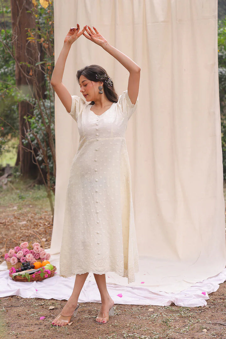 Luna Off White Cotton Dress | SHOBITAM