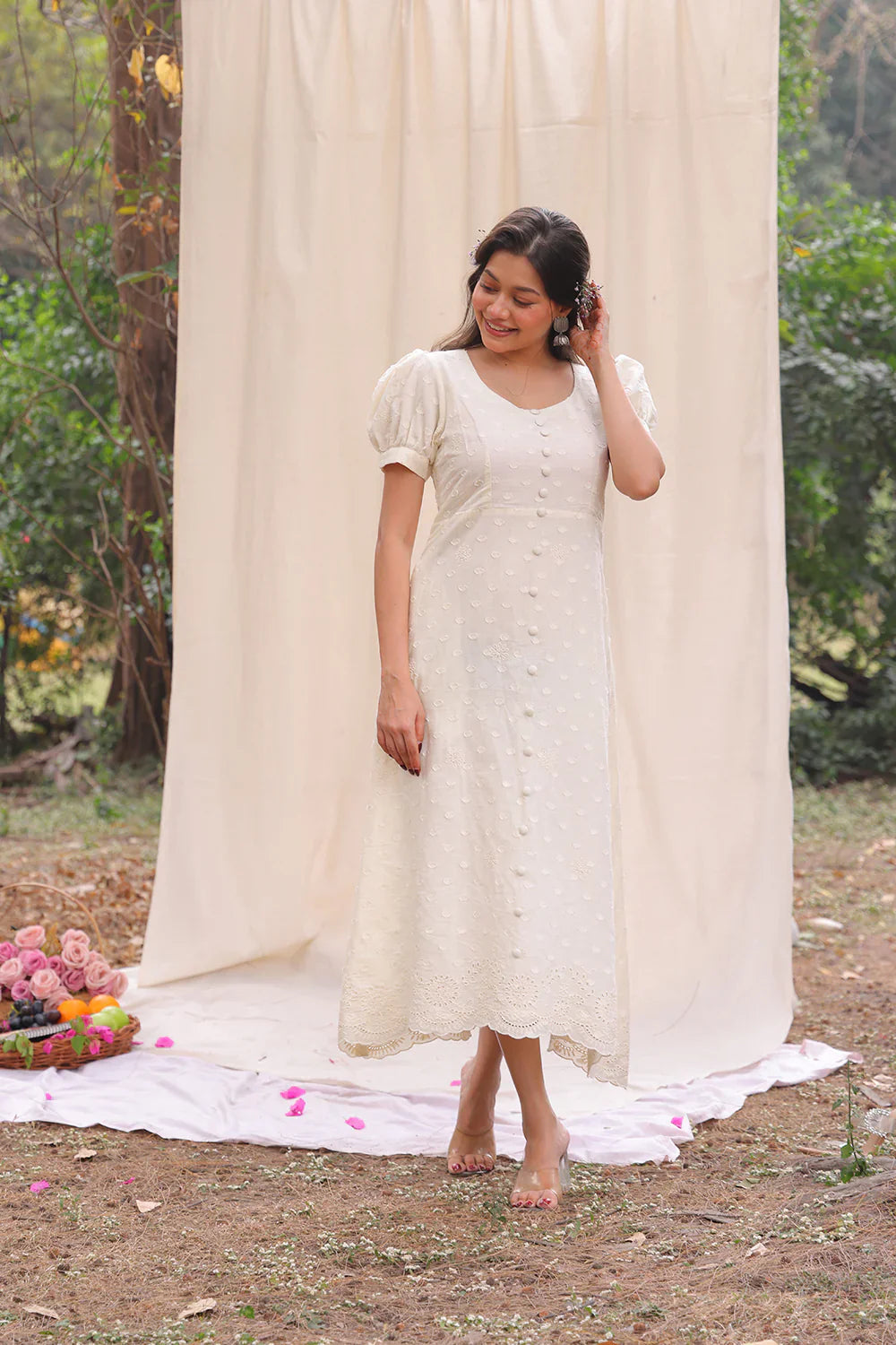 Luna Off White Cotton Dress | SHOBITAM