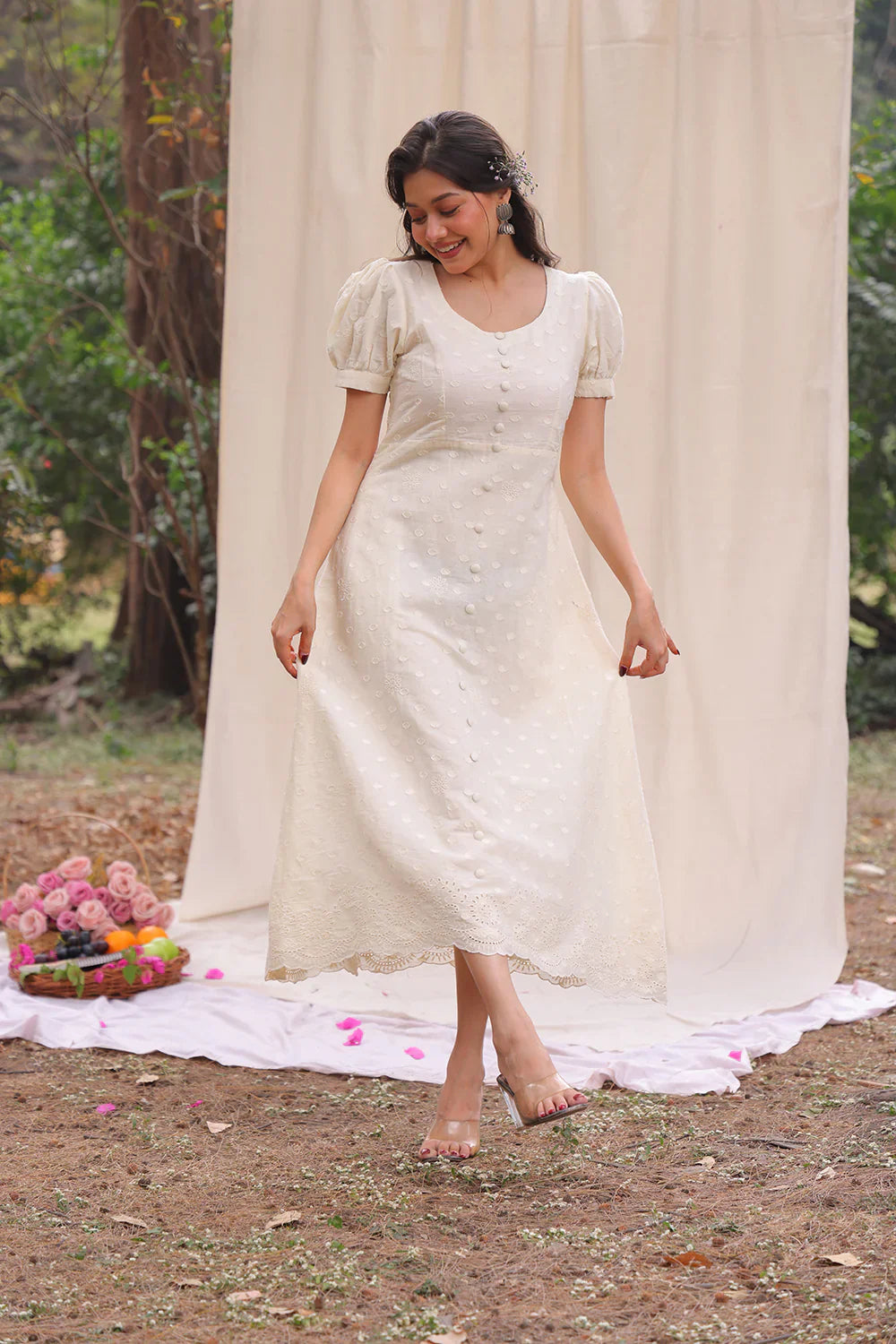 Luna Off White Cotton Dress | SHOBITAM