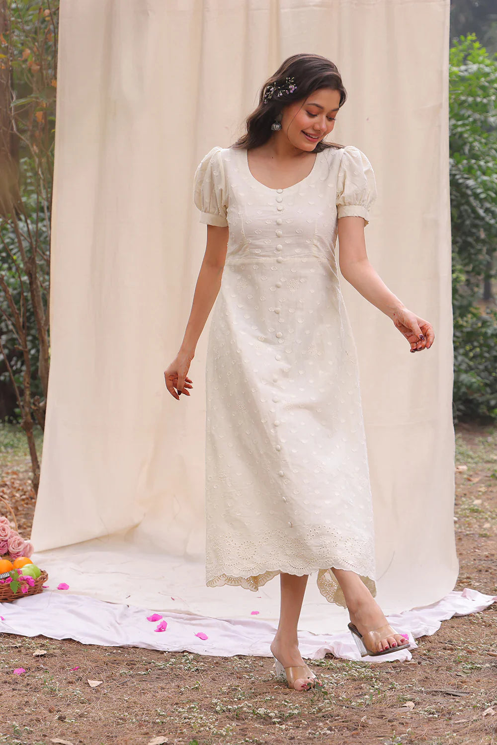Luna Off White Cotton Dress | SHOBITAM