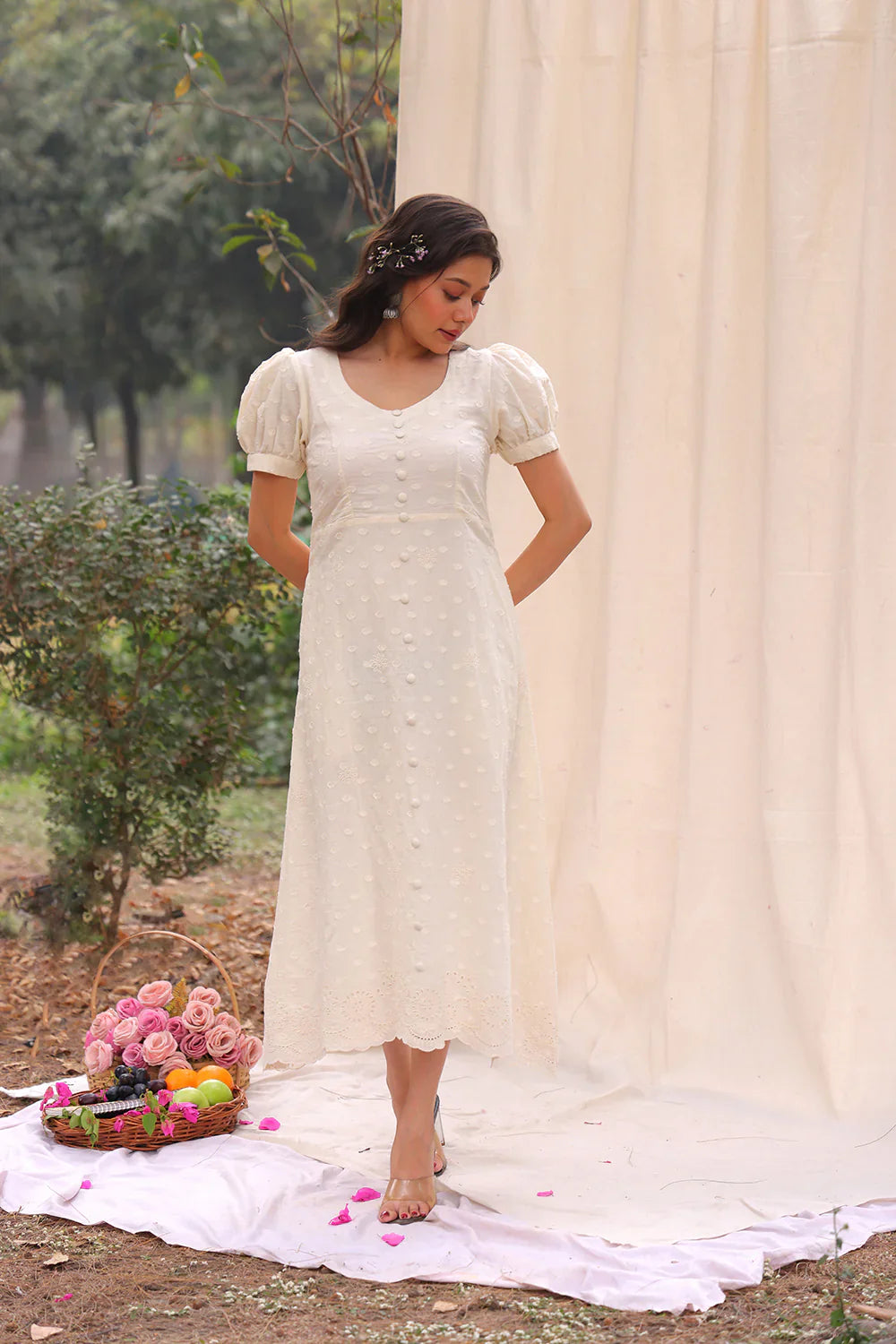 Luna Off White Cotton Dress | SHOBITAM