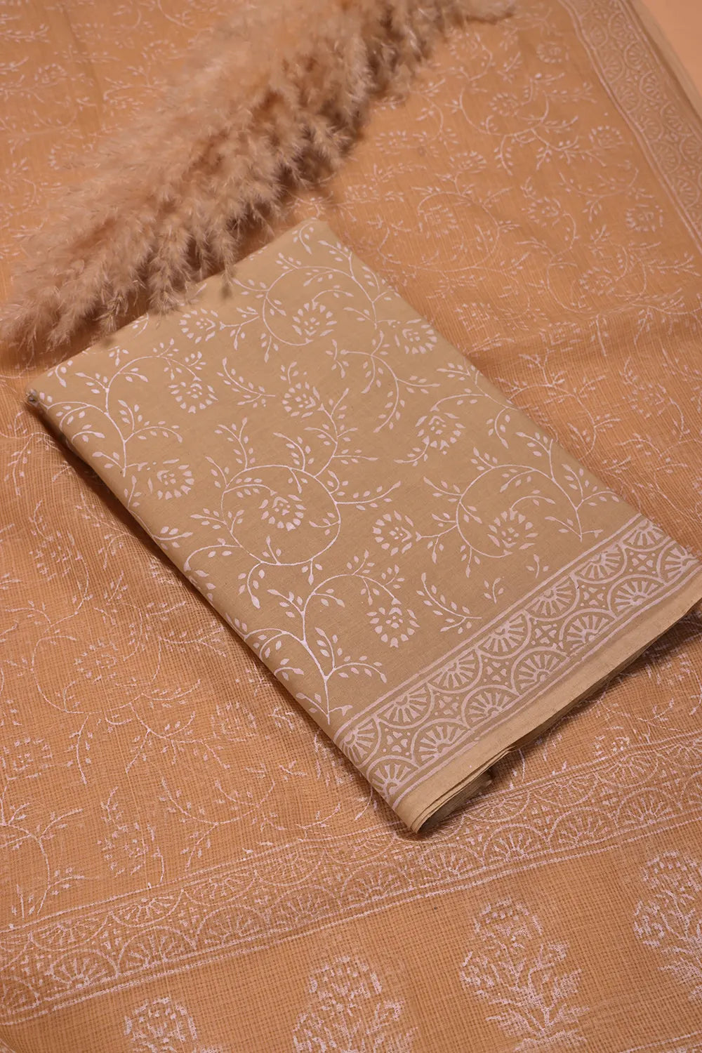 Sahara Gold Hand-Block Printed Suit Set With Dupatta | SHOBITAM