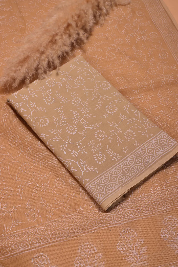 Sahara Gold Hand-Block Printed Suit Set With Dupatta | SHOBITAM