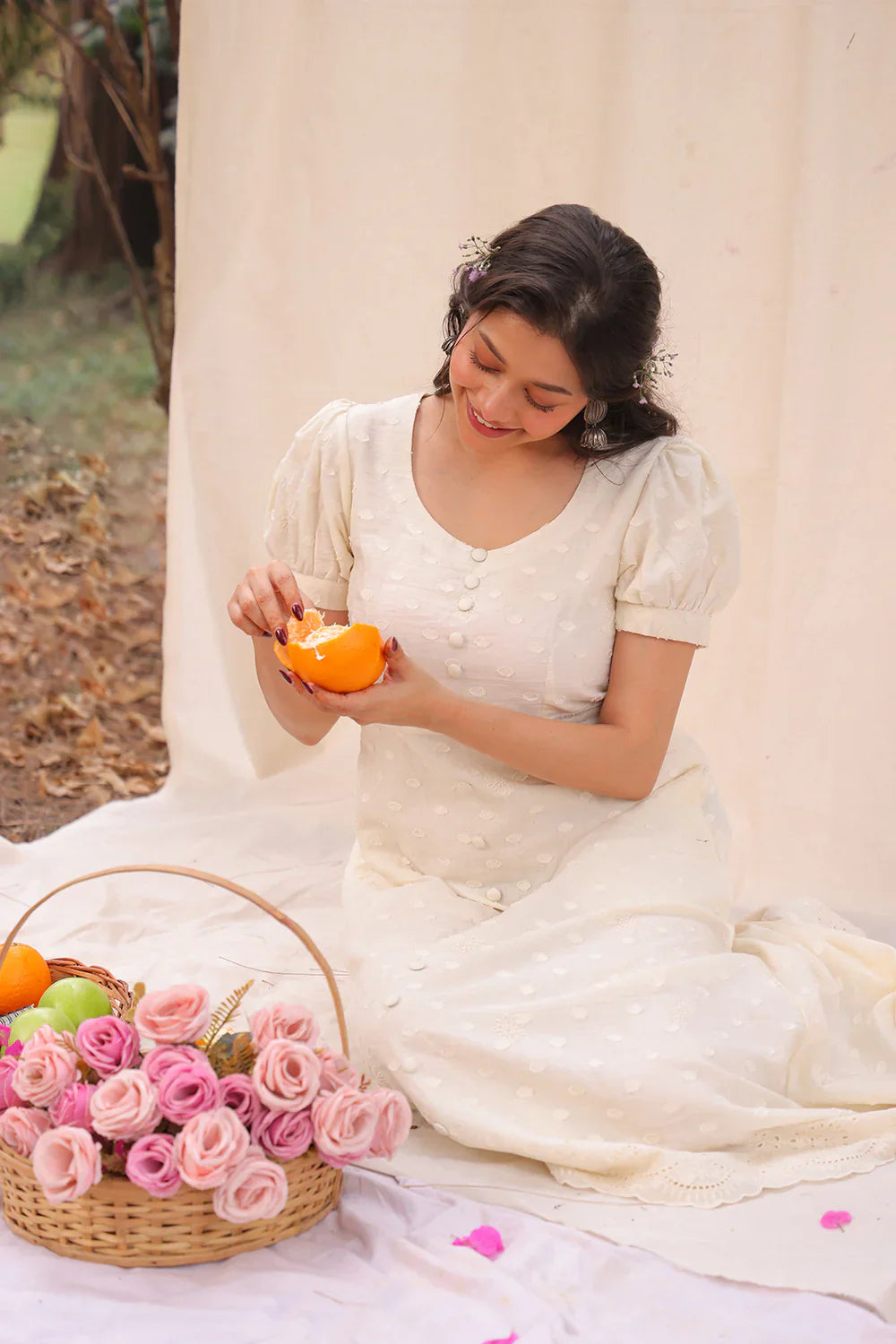 Luna Off White Cotton Dress | SHOBITAM