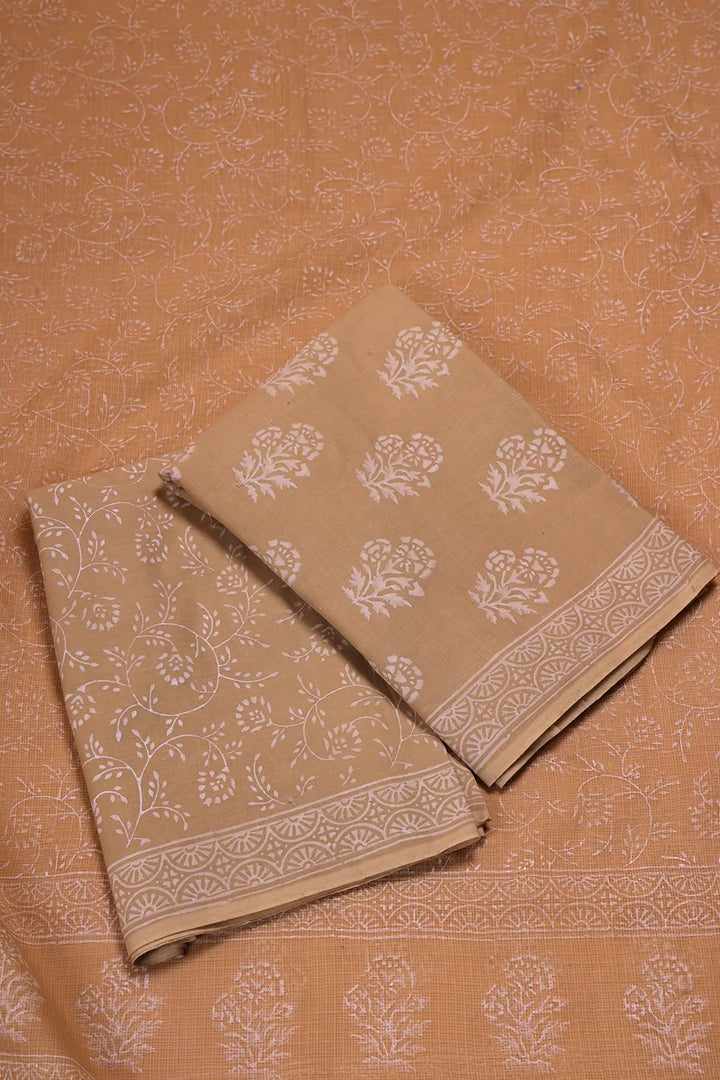 Sahara Gold Hand-Block Printed Suit Set With Dupatta | SHOBITAM