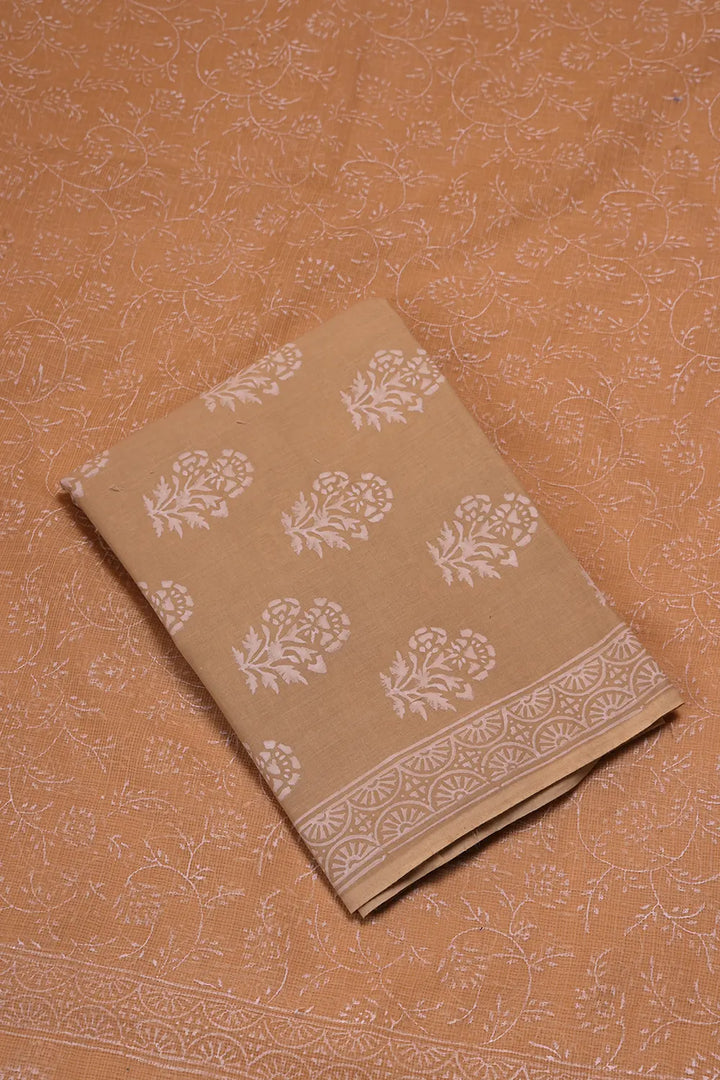 Sahara Gold Hand-Block Printed Suit Set With Dupatta | SHOBITAM
