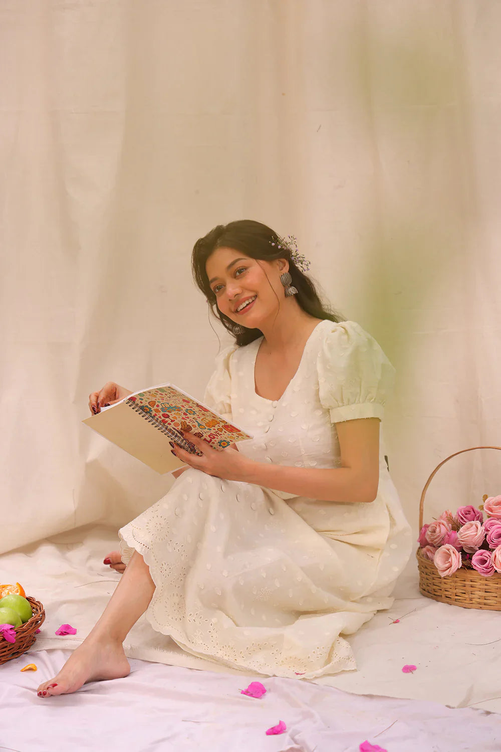 Luna Off White Cotton Dress | SHOBITAM