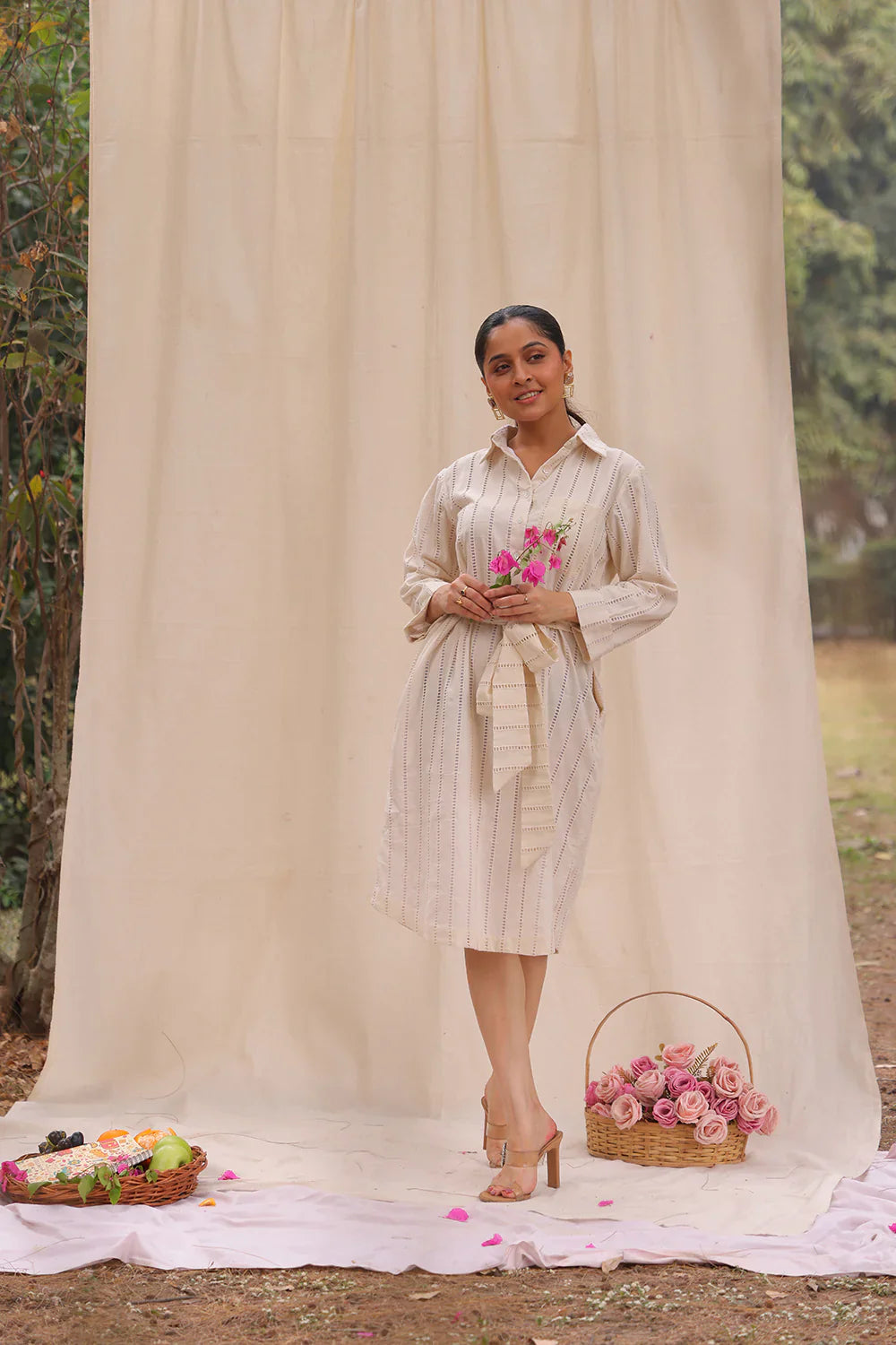 Cream Everyday Cotton Shirt Dress | SHOBITAM