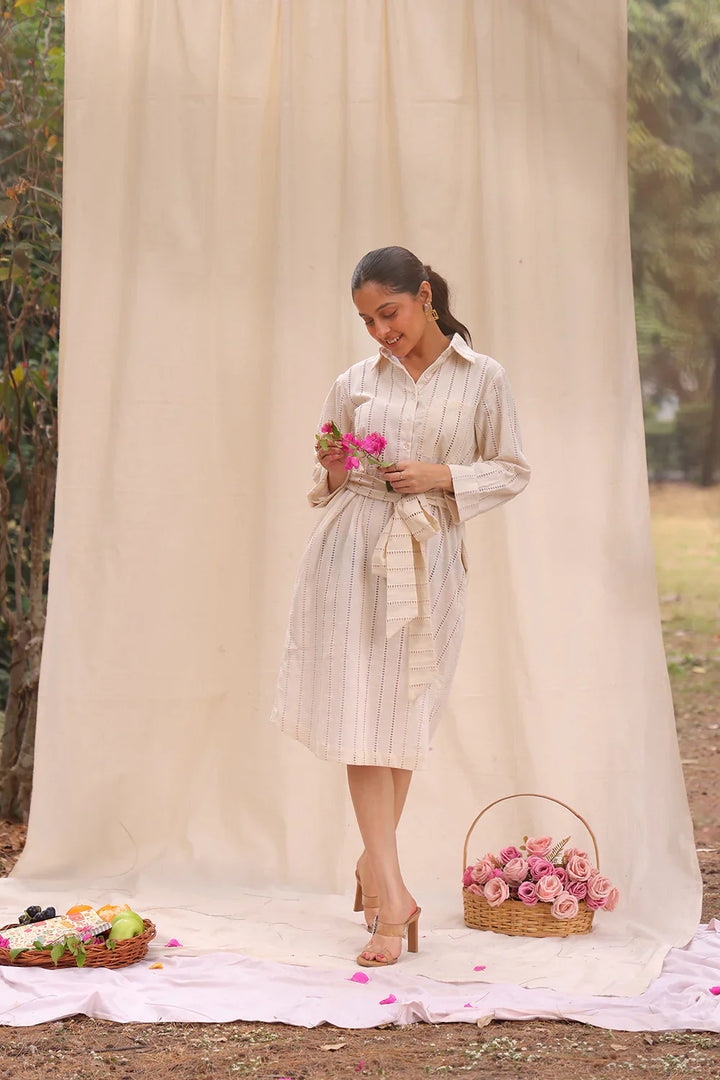 Cream Everyday Cotton Shirt Dress | SHOBITAM