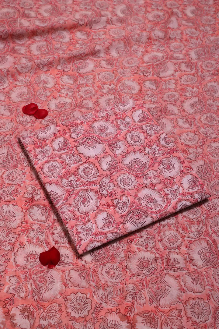 Baby Pink Hand Block Print Suit Set With Dupatta | SHOBITAM