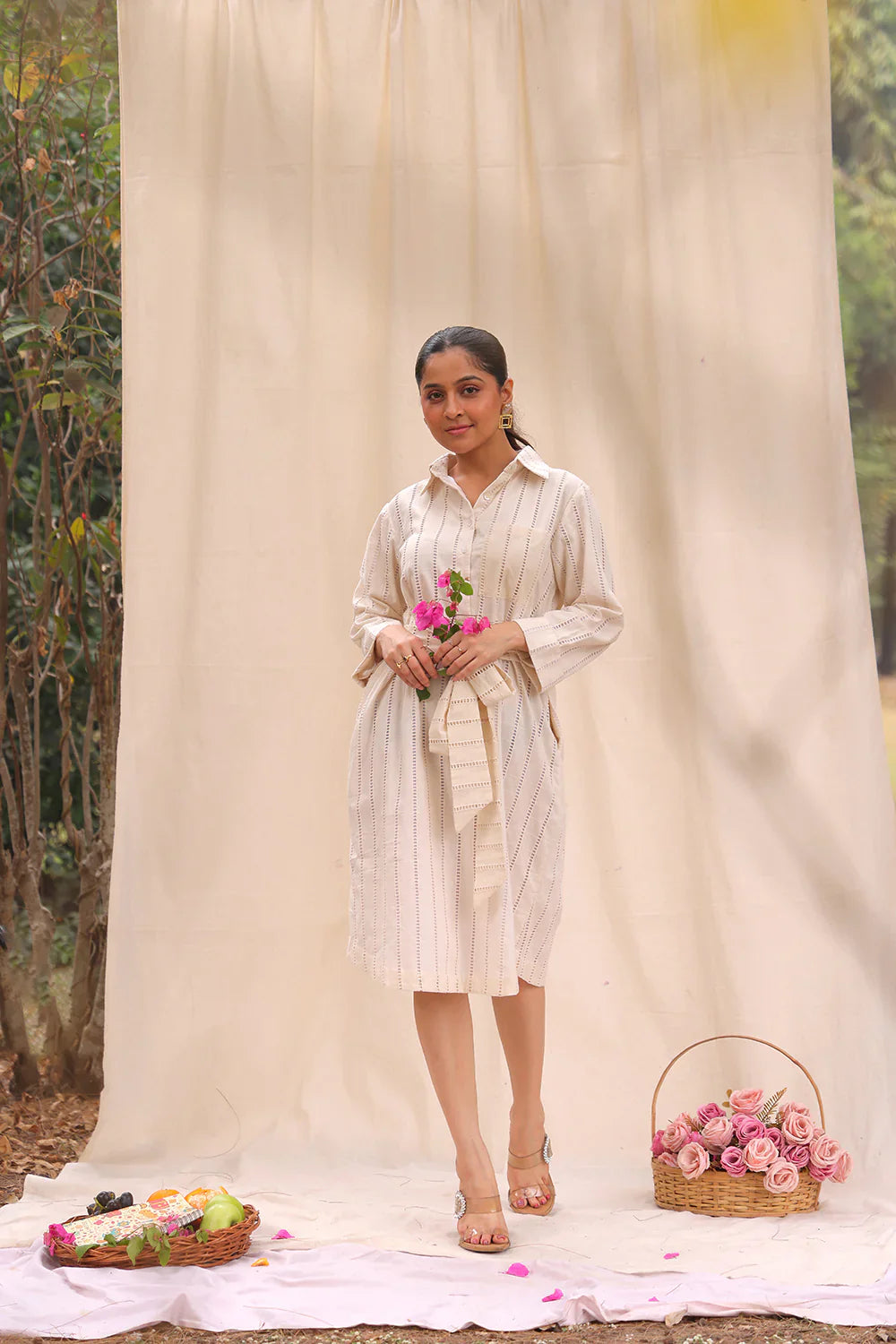 Cream Everyday Cotton Shirt Dress | SHOBITAM