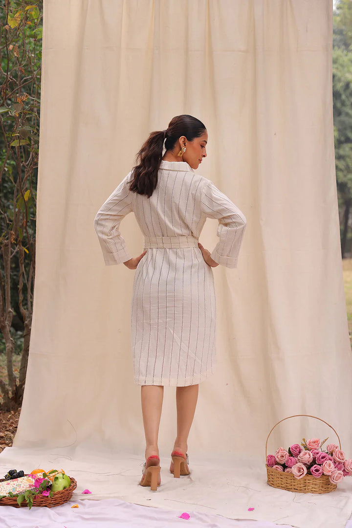 Cream Everyday Cotton Shirt Dress | SHOBITAM